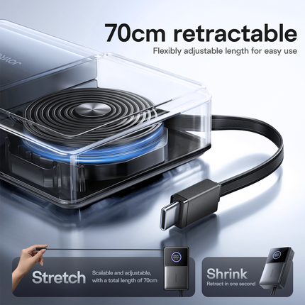 بنك طاقة (باور بانك) جوي رووم (Joyroom) موديل JR-PR1 - سعة 10000 مللي أمبير - قوة 22.5 واط - كابل تايب سي مدمج قابل للسحب - شاشة رقمية 