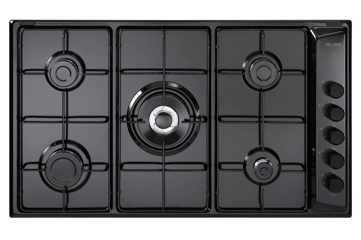 Elba Gas Hob Built-In 5 Burners 90 cm Black Semi Cast Iron Grid Elba Gas Hob Built-In 5 Burners 90 cm Black Semi Cast Iron Grid