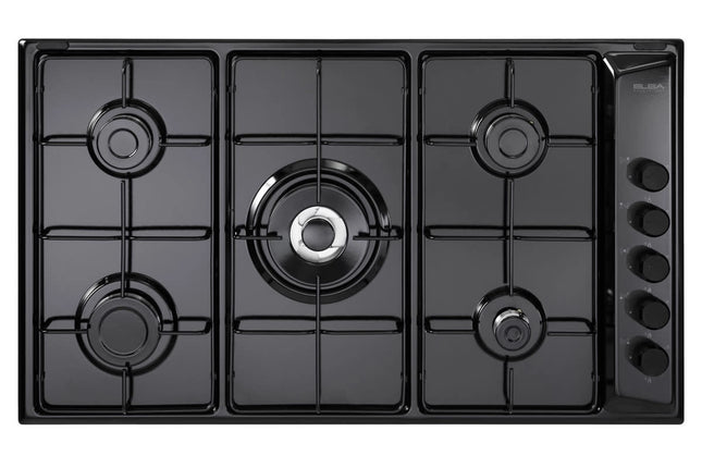 Elba Gas Hob Built-In 5 Burners 90 cm Black Semi Cast Iron Grid