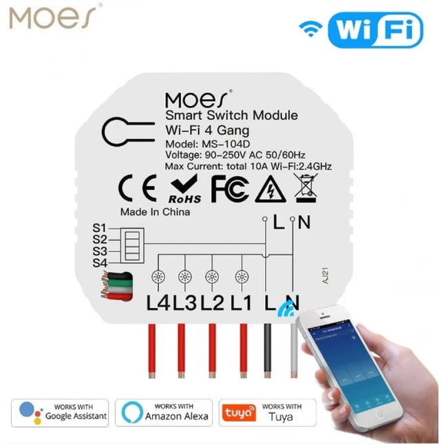 MOES - WIFI Mini Hidden Smart Switch - 4 Gang