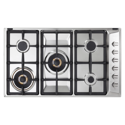 Elba Gas Hob Built-in 5 Burners 90 cm Stainless steel Cast Iron and Copper Center Burner