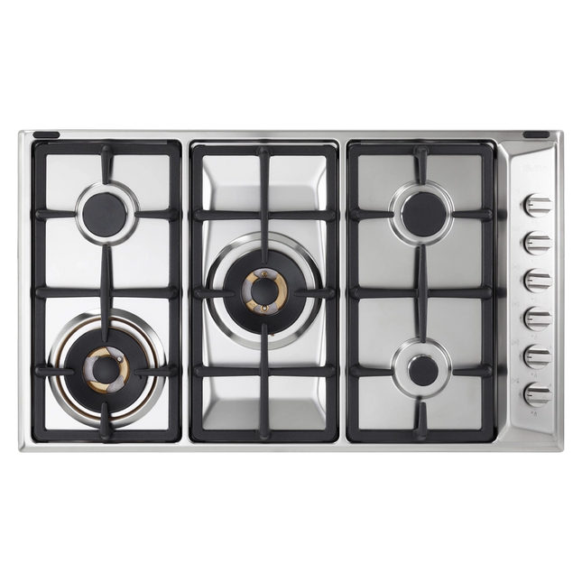 Elba Gas Hob Built-in 5 Burners 90 cm Stainless steel Cast Iron and Copper Center Burner