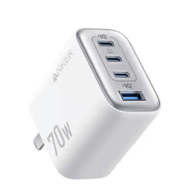 شاحن Anker Zolo 70W بأربع منافذ — USB-C وUSB-A (أسود وأبيض)