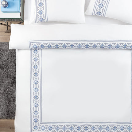 Aire Double Duvet Cover Set Blue Percale Cotton
