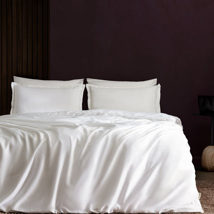Clarette Bamboo Satin Duvet Cover Set Double White