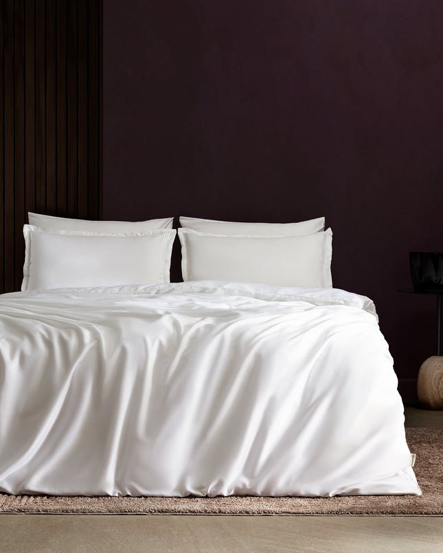 Clarette Bamboo Satin Duvet Cover Set Double White