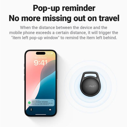 Acefast T8 Smart Bluetooth Tracker, Apple Find My Compatible (MFi), Anti-Lost Key Finder & Bag Tracker, Global Positioning & Siri Support - Black