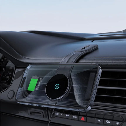 Acefast D21 Magnetic Wireless Car Charger 15W, Flexible Magic Tape Dashboard Mount, MagSafe Compatible 360° Rotation Phone Holder - Black