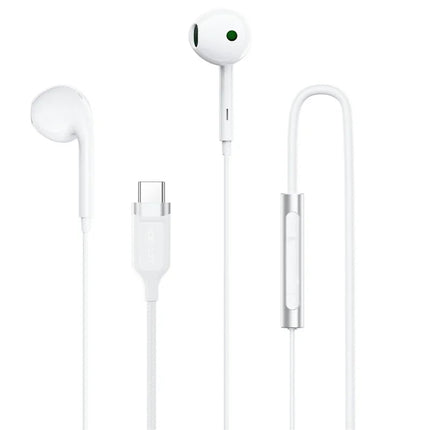 سماعة أيس فاست (Acefast L7) سلكية بمنفذ USB-C مع ميكروفون، تصميم نصف داخل الأذن (Semi-In-Ear)، تحكم ذكي وصوت ديجيتال نقي - أبيض