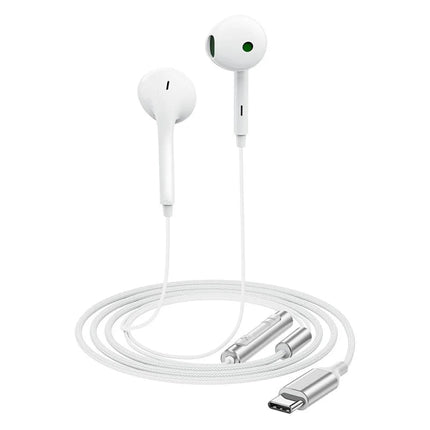 سماعة أيس فاست (Acefast L7) سلكية بمنفذ USB-C مع ميكروفون، تصميم نصف داخل الأذن (Semi-In-Ear)، تحكم ذكي وصوت ديجيتال نقي - أبيض