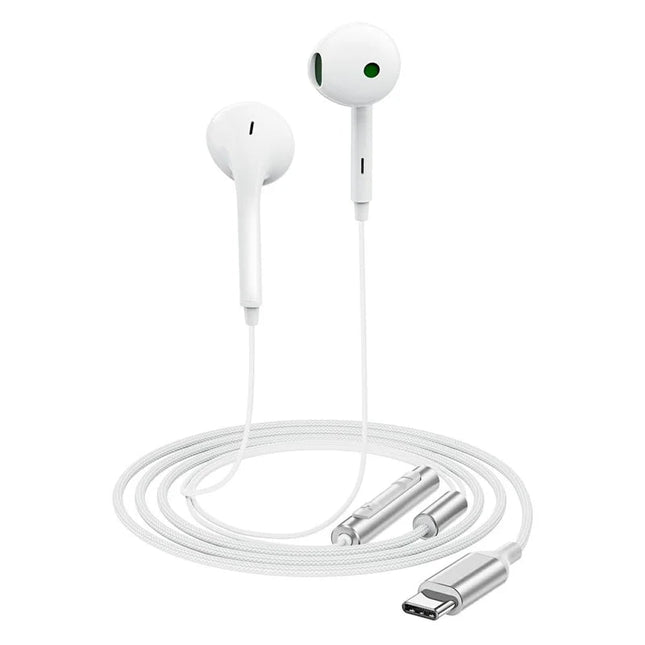 سماعة أيس فاست (Acefast L7) سلكية بمنفذ USB-C مع ميكروفون، تصميم نصف داخل الأذن (Semi-In-Ear)، تحكم ذكي وصوت ديجيتال نقي - أبيض