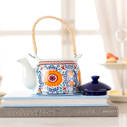 Nostalgic Daisy Teapot with Ethnic Tile-Inspired Design
