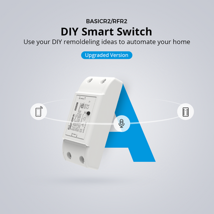 BASICR2 SONOFF BASICR2 Wi-Fi Smart Switch – DIY On/Off Module, Voice Control, 10A, App Scheduling