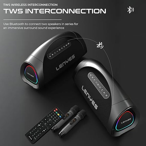 Lenyes S873 High Power Party Bluetooth Speaker - 400W Peak Power - Dynamic RGB Lighting - TWS Function - Includes Dual Wireless Microphones - Remote Control - Heavy Bass - Black Lenyes S873 High Power Party Bluetooth Speaker - 400W Peak Power - Dynamic RGB Lighting - TWS Function - Includes Dual Wireless Microphones - Remote Control - Heavy Bass - Black
