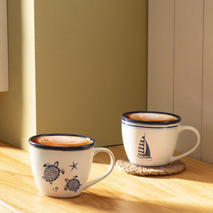 Marine Ocean Blue & White Mug Set - 245ml (2 Pieces)
