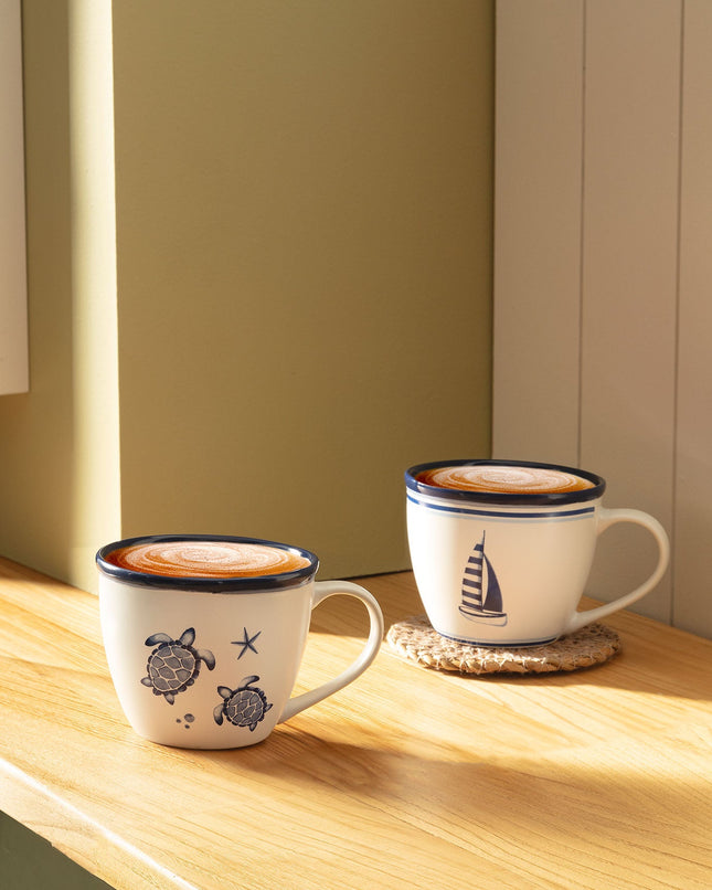 Marine Ocean Blue & White Mug Set - 245ml (2 Pieces)