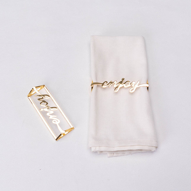 ENJOY Gold Metal Napkin Ring Set - 2 Pieces