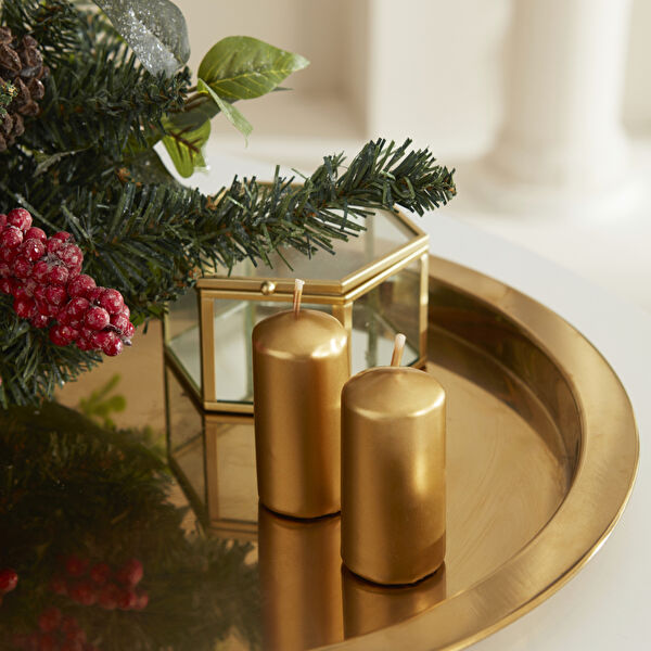 Karaca Home Gold Column Candle Set 3.5x8cm – 2 Pack
