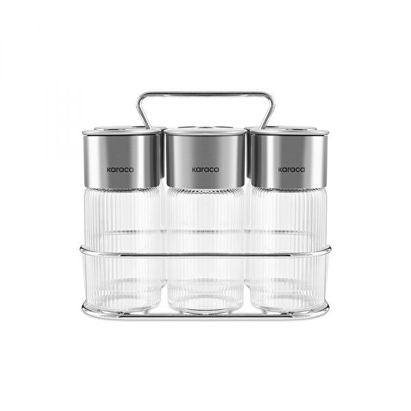 Karaca Ripple Inox 7-Piece Glass Spice Container Set