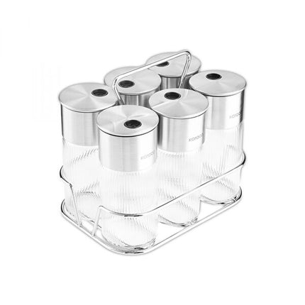 Karaca Ripple Inox 7-Piece Glass Spice Container Set