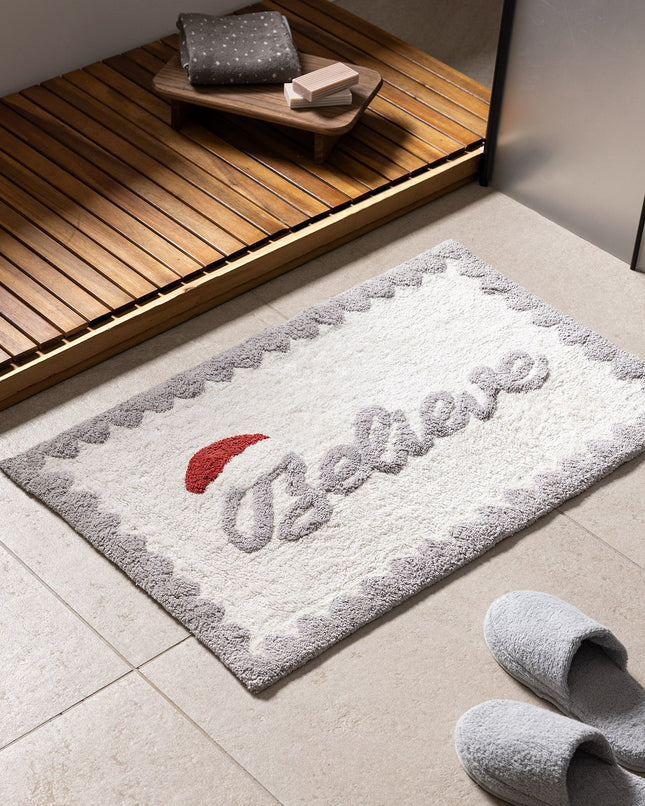 Vie Bath Mat White Grey Red - Plush Supportive Bathroom Rug