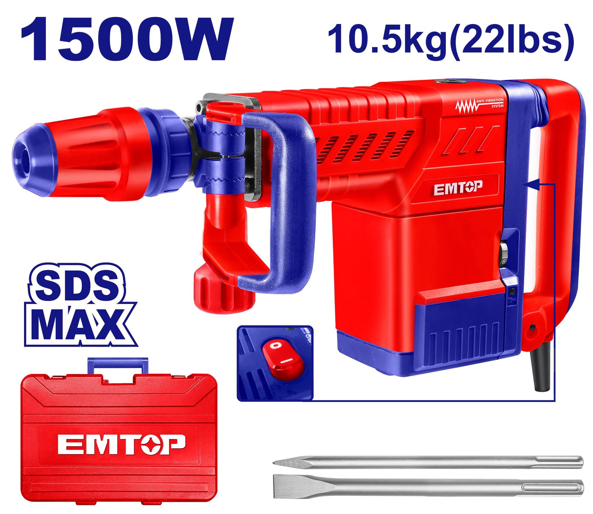 همر تكسير كهرباء EMTOP 1500 W 10KG همر تكسير كهرباء EMTOP 1500 W 10KG
