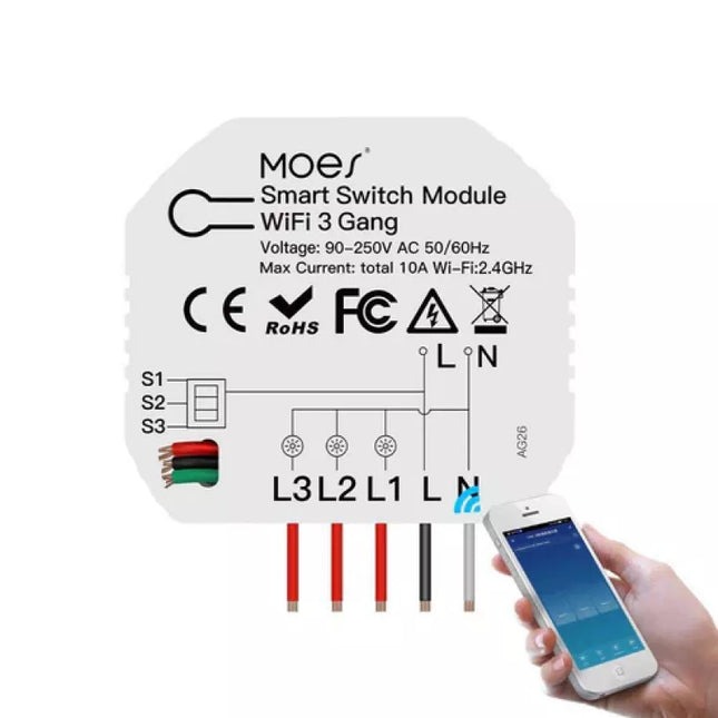 MOES - WIFI Mini Hidden Smart Switch - 3 Gang