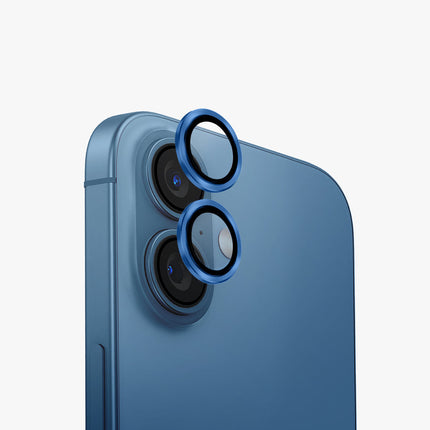 واقي عدسة زجاجي بإطار معدني أصلي من BLUEO NPB28 (قطعتان/عبوة) لهاتف iPhone 16/16 Plus - أزرق
