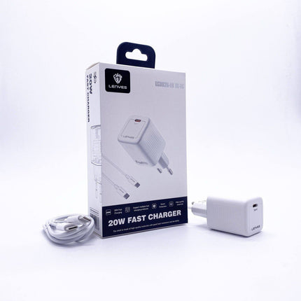 Lenyes LCH026 20W PD Fast Wall Charger Set - Includes Type-C to Lightning Cable - Intelligent Power Delivery - Fireproof Material - White