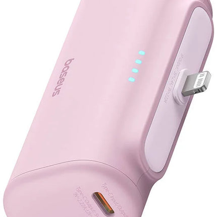 ) Baseus PicoGo Portable Power Bank - 5,000mAh Capacity - 20W Fast Charging - Built-in Lightning Connector for iPhone - Ultra-Compact Lipstick Size - Foldable Stand