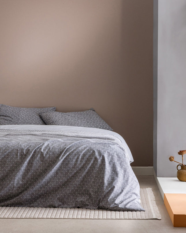 Hugo Single Cotton Printed Duvet Cover Set Gray