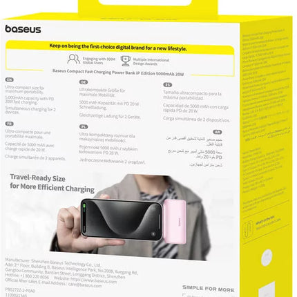 ) Baseus PicoGo Portable Power Bank - 5,000mAh Capacity - 20W Fast Charging - Built-in Lightning Connector for iPhone - Ultra-Compact Lipstick Size - Foldable Stand