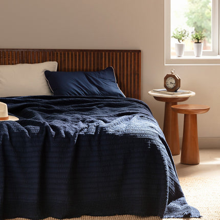 Femand Navy Single Bedspread - Modern Textured Design