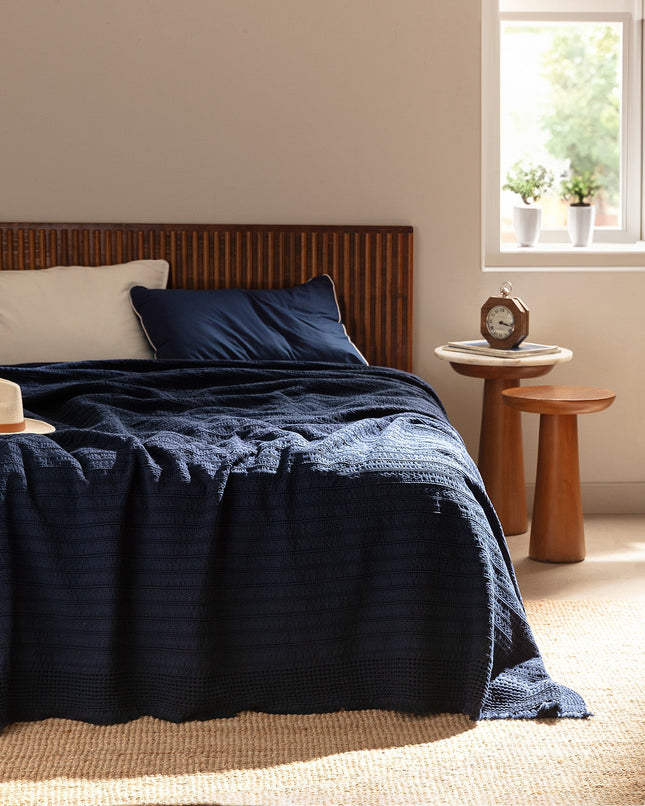 Femand Navy Single Bedspread - Modern Textured Design