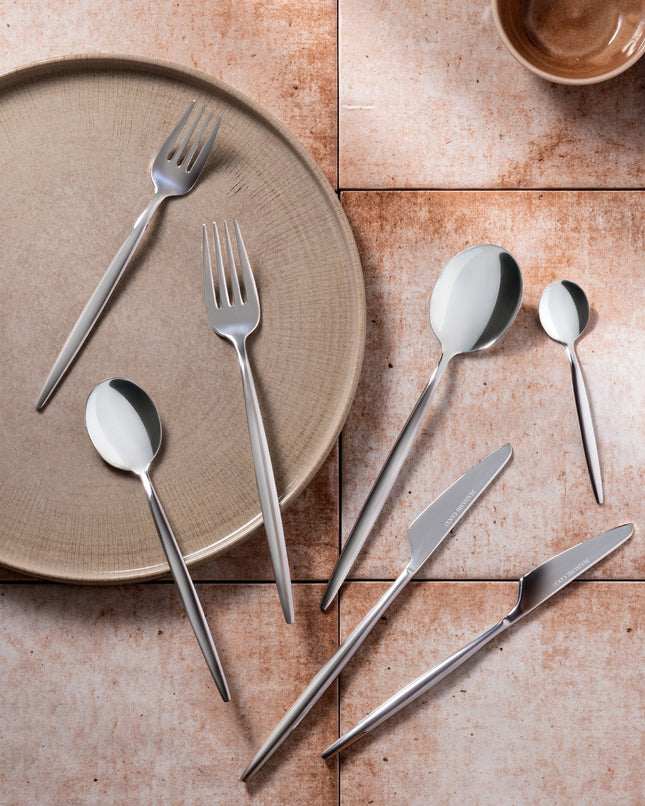 Freya 84-Piece Silver Cutlery Set with Sparkle Design