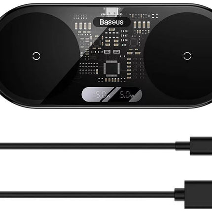 Baseus Digital LED Display Dual Wireless Charger 20W - Dual Qi Charging Pads - Real-time Power Monitoring - Ultra-Thin Transparent Design - Independent Coil Technology - Smart Power Allocation