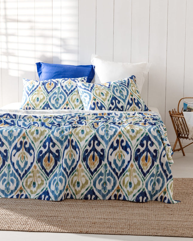 Norris King Size Karde Printed Pike Set - Turquoise