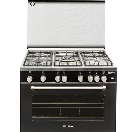 Elba Gas Cooker 90 cm Black with Steel Top and 2 Fans for Cooling and Distribution