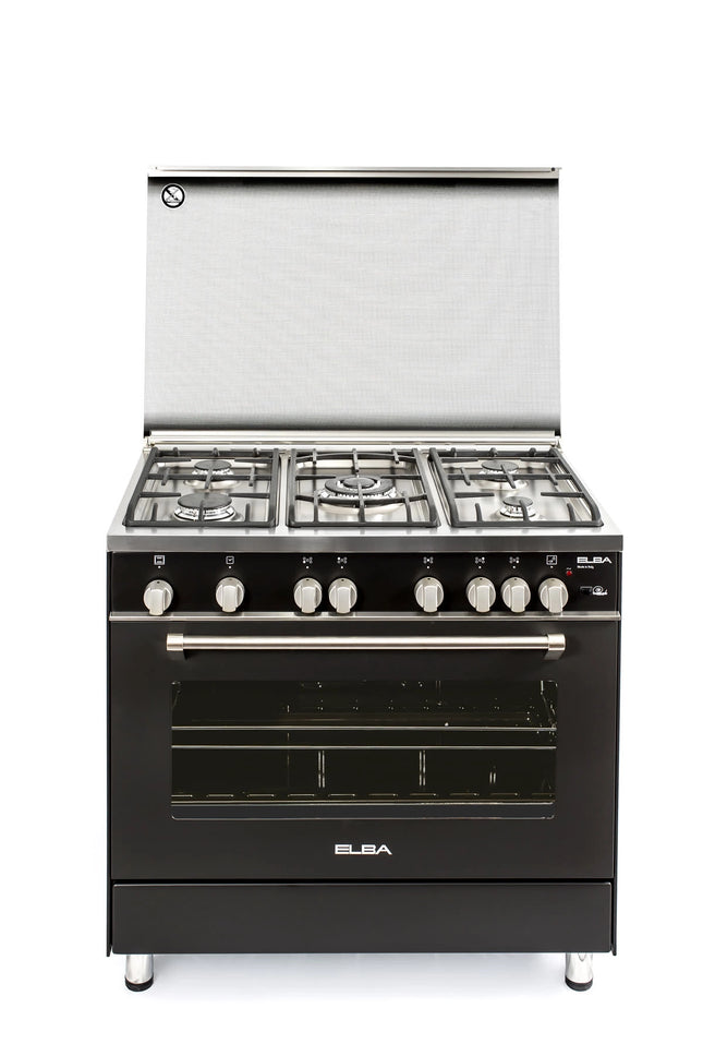 Elba Gas Cooker 90 cm Black with Steel Top and 2 Fans for Cooling and Distribution