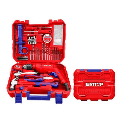 EMTOP 122-Piece Household Tools Set with 680W Impact Drill