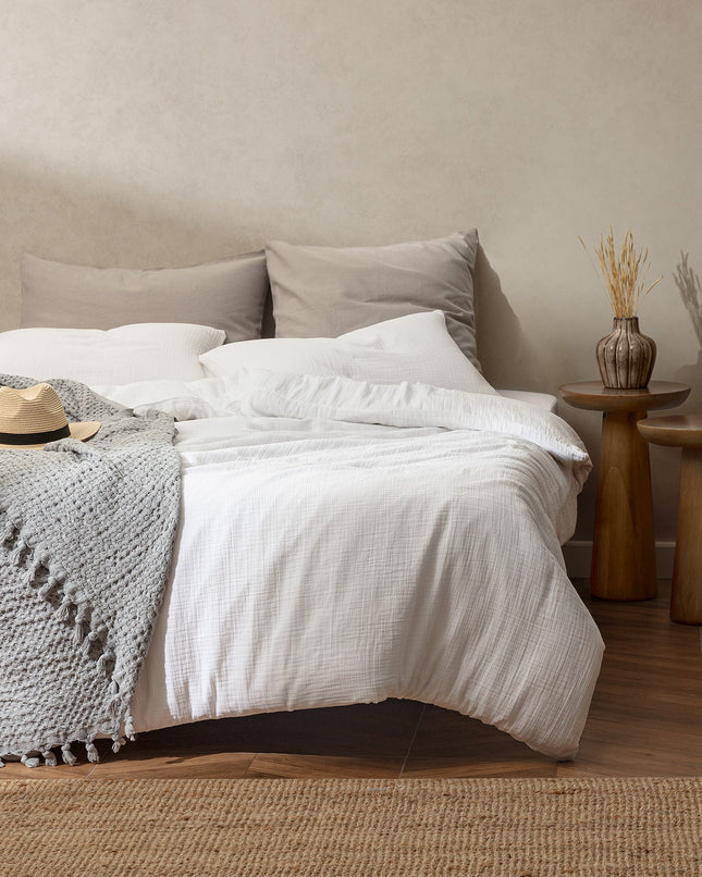 Marla Muslin Fitted King Duvet Cover Set White