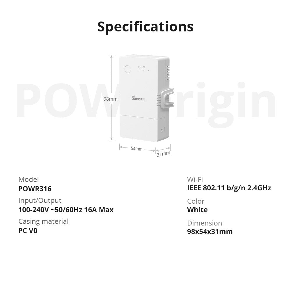مفتاح ذكي واي فاي POW Origin مع قياس للطاقة مفتاح ذكي واي فاي POW Origin مع قياس للطاقة