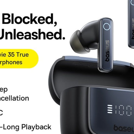 سماعات رأس باسوس بوي H1 برو (Baseus Bowie H1 Pro) لاسلكية - عزل ضوضاء نشط 48 ديسيبل - صوت عالي الدقة Hi-Res - محرك ثنائي - بطارية 80 ساعة