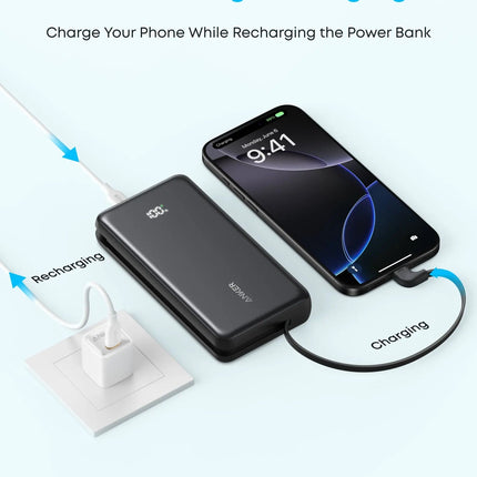 باور بانك Anker Zolo بسعة 20,000mAh وقدرة 22.5W — كابل USB-C مدمج