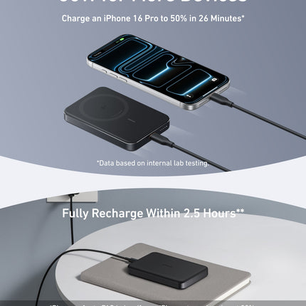 باور بانك Anker MagGo بسعة 10,000mAh — شحن لاسلكي 15W وشحن USB-C سريع 30W