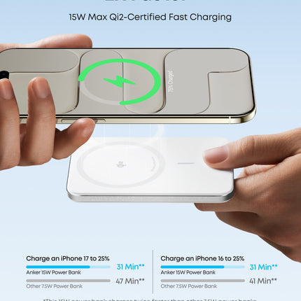 بنك طاقة أنكر (Anker) موديل MagGo 5K Slim بسعة 5,000 مللي أمبير - معتمد بمعيار Qi2 للشحن اللاسلكي السريع 15 واط - تصميم فائق النحافة