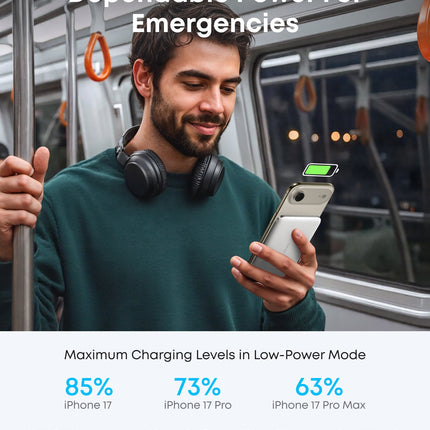 بنك طاقة أنكر (Anker) موديل MagGo 5K Slim بسعة 5,000 مللي أمبير - معتمد بمعيار Qi2 للشحن اللاسلكي السريع 15 واط - تصميم فائق النحافة