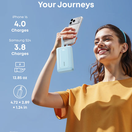 بنك طاقة أنكر (Anker) سعة 20,000 مللي أمبير بقوة 45 واط - مزود بكابلين USB-C مدمجين - شحن فائق السرعة - شاشة رقمية ذكية - لون أسود