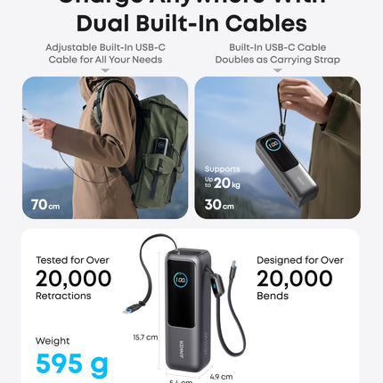 Anker Power Bank 25,000 mAh 165W Fast Charging with Built-In & Retractable Cables