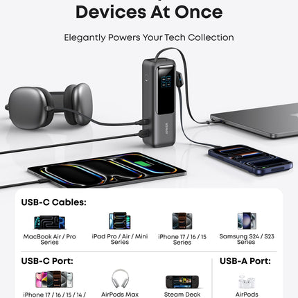 Anker Power Bank 25,000 mAh 165W Fast Charging with Built-In & Retractable Cables